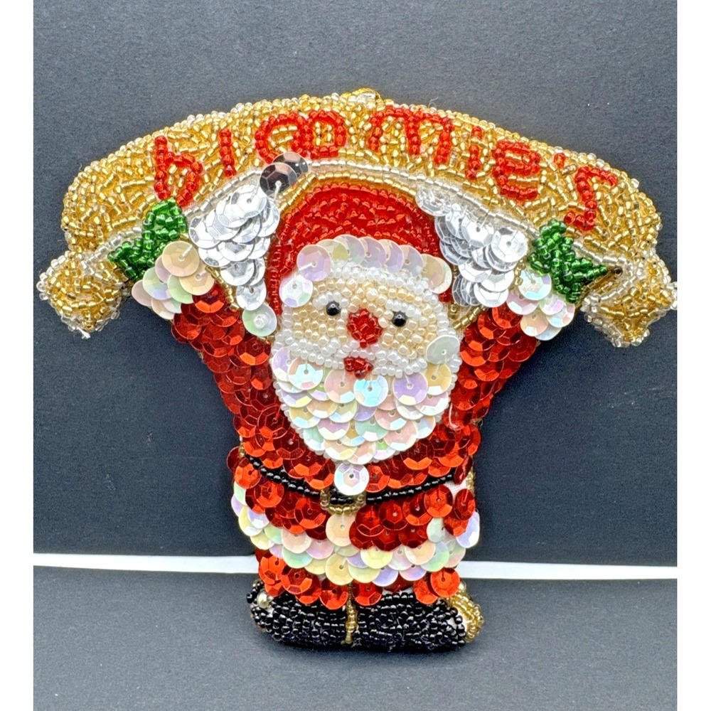 Bloomingdales‎ Vtg Sequin/ Bead Bloomies Christmas Santa Ornament